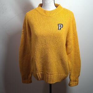 PINK Victoria's Secret Yellow Crewneck Sweater with Collegiate Patch